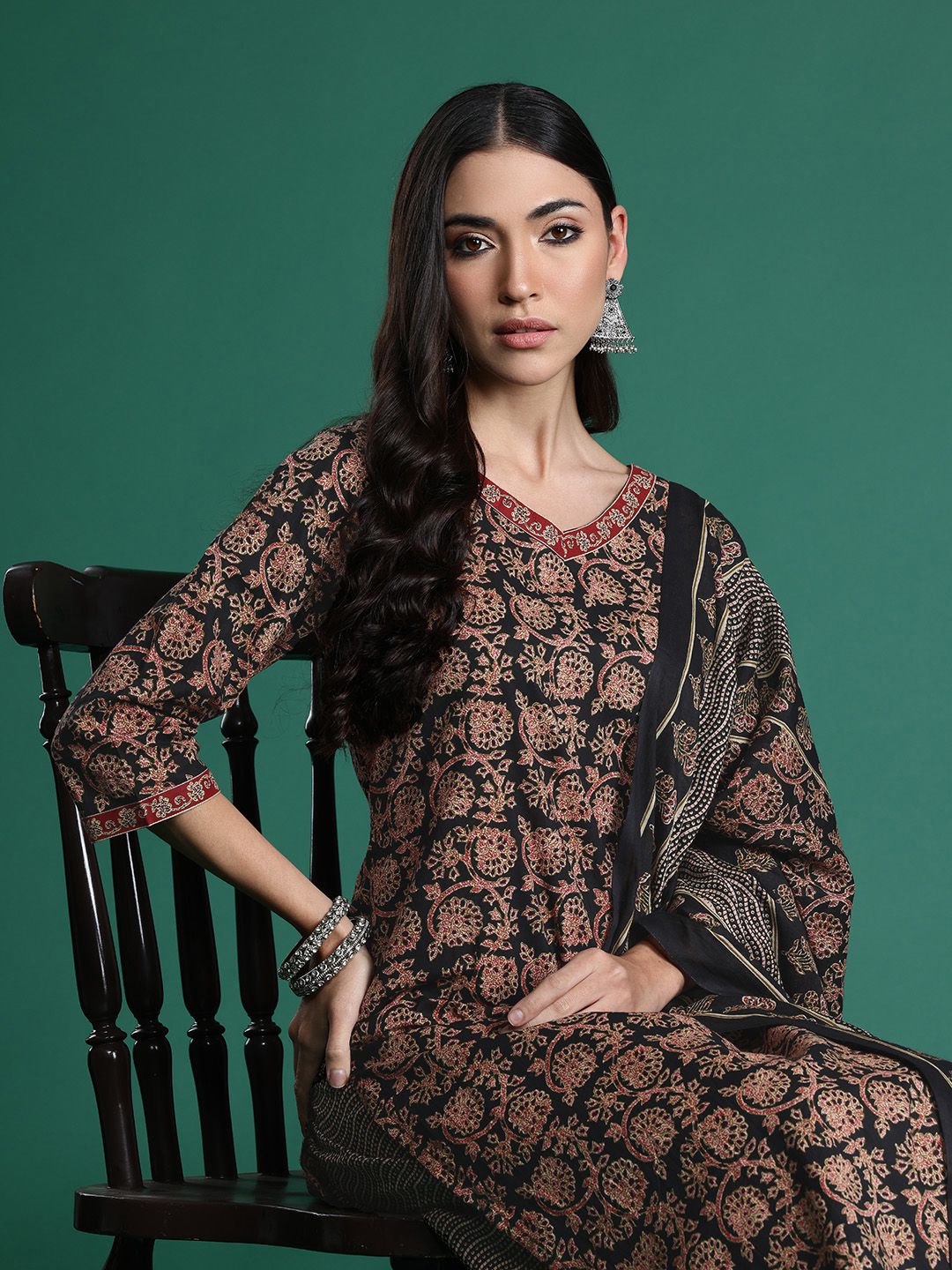 Indo Era Floral Printed Pure Cotton Kurta with Salwar & With Dupatta