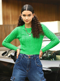 STREET 9 Women Green Chevron Pullover