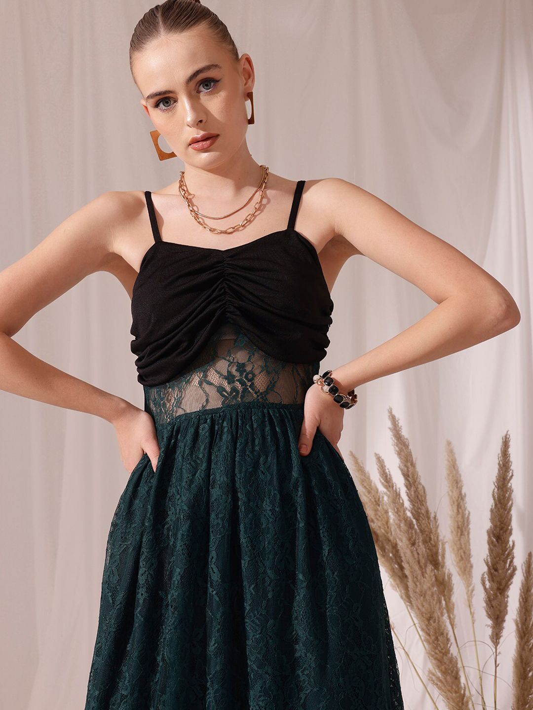 STREET 9 Shoulder Straps Lace Fit & Flare Dress