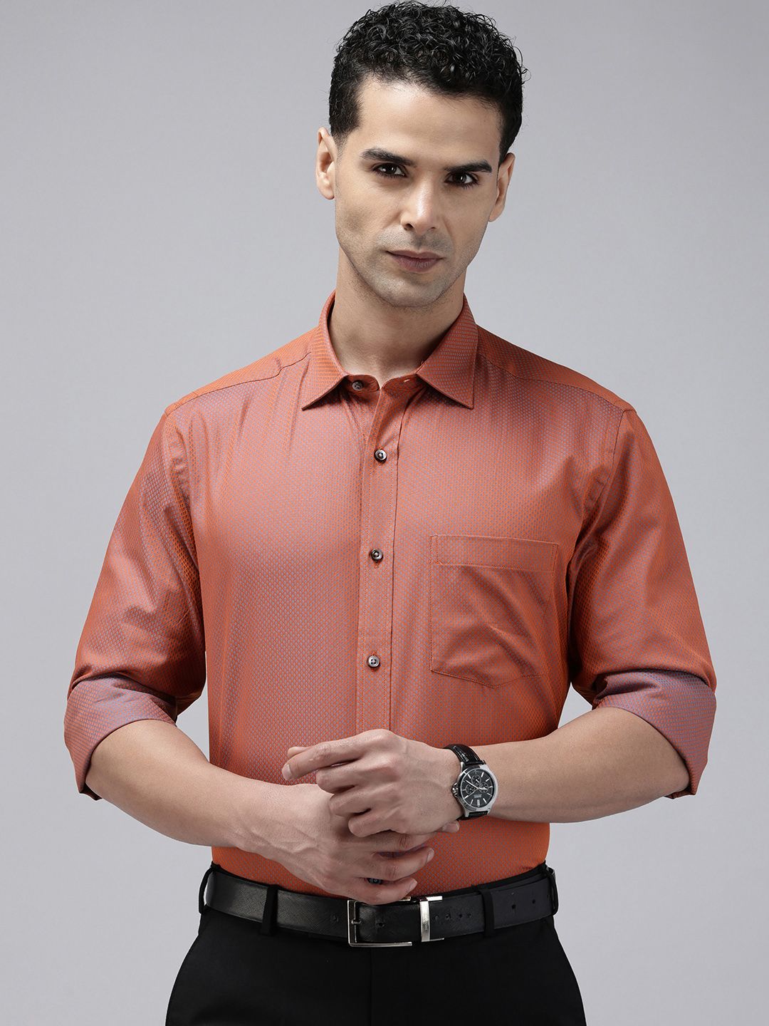 Park Avenue Opaque Self Design Textured Pure Cotton Formal Shirt