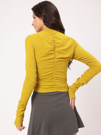 DressBerry Texture Treat Ruched Fitted Top With Thumbholes