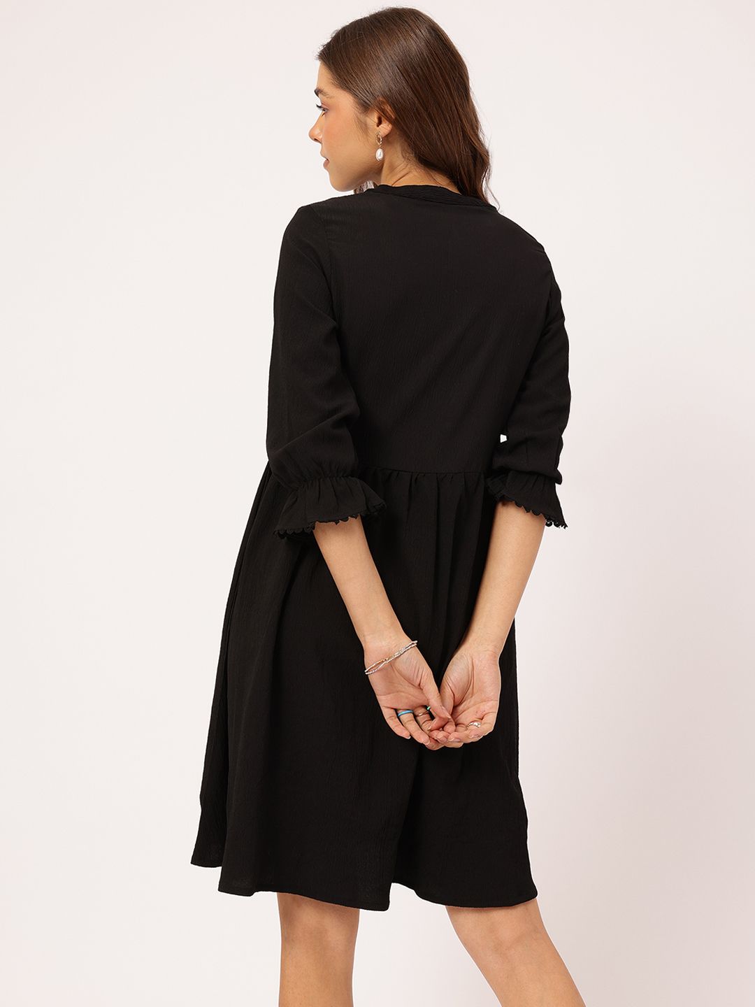 DressBerry Lacey Dream Textured Ruched A-Line Dress