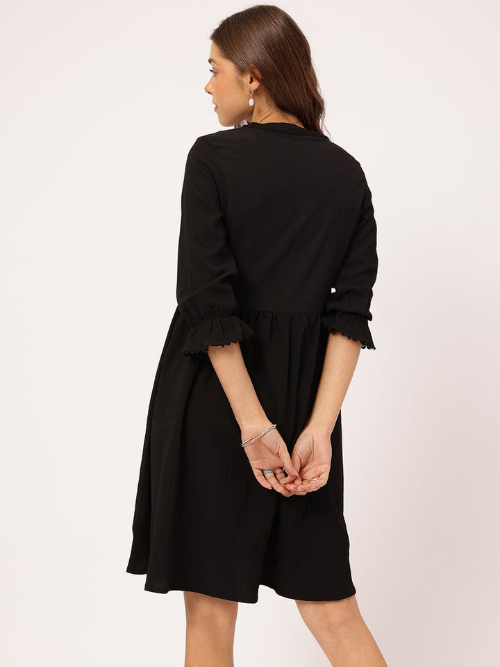 DressBerry Lacey Dream Textured Ruched A-Line Dress