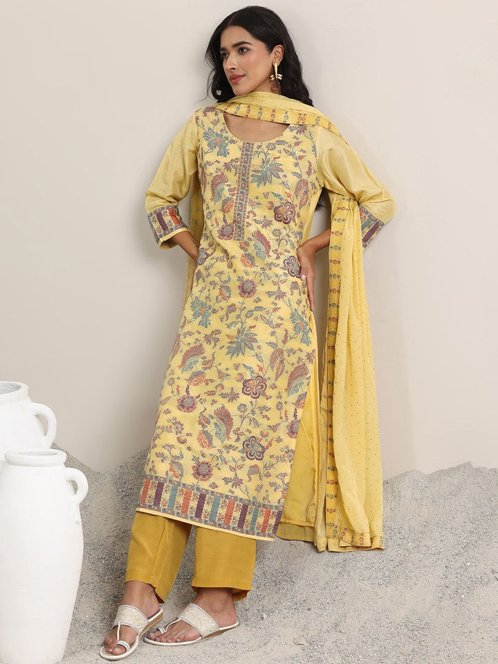 Libas Floral Woven Design Round Neck Regular Straight Kurta With Trousers & Dupatta