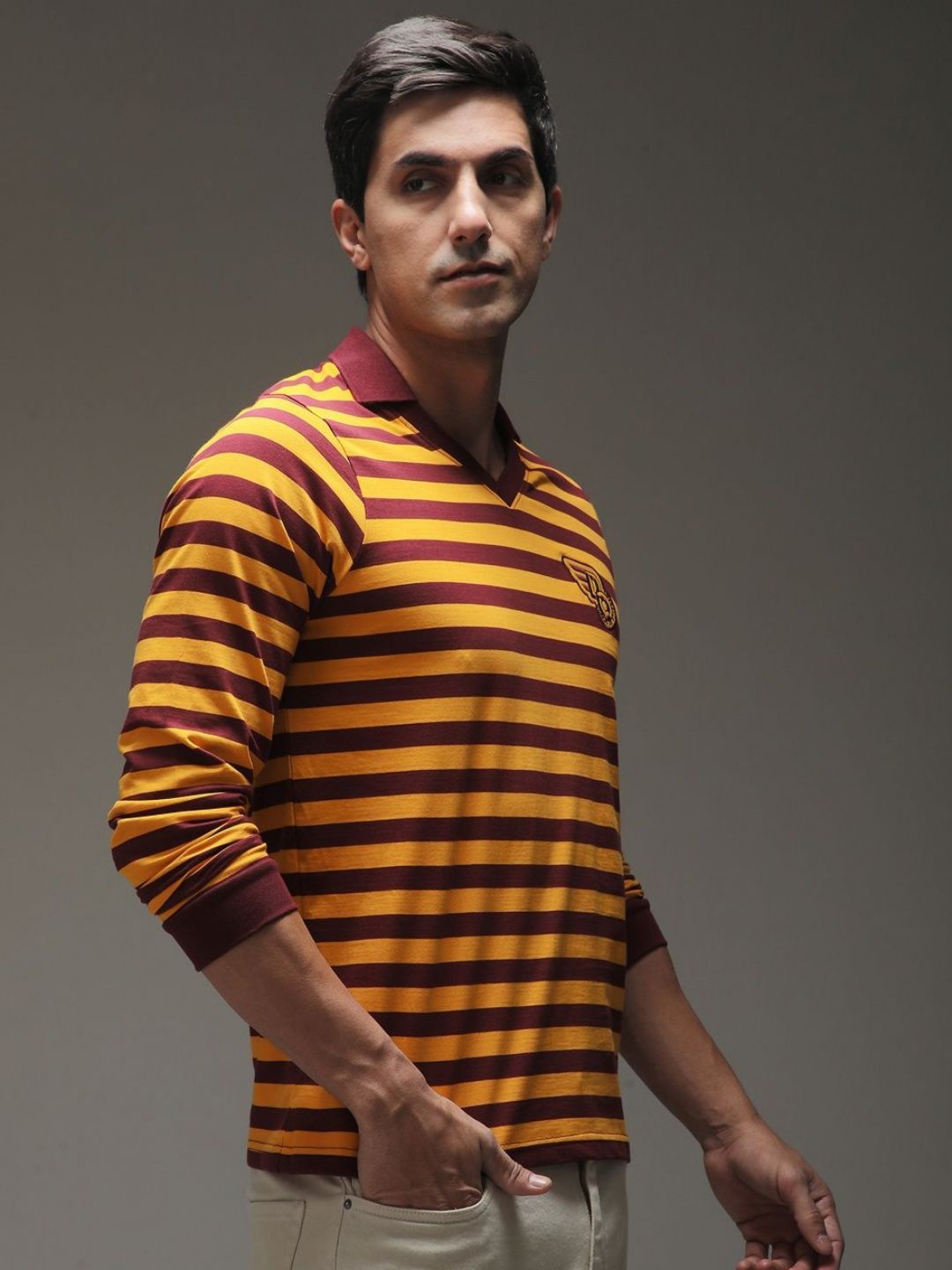 Difference of Opinion Men Striped Polo Collar Cotton T-shirt