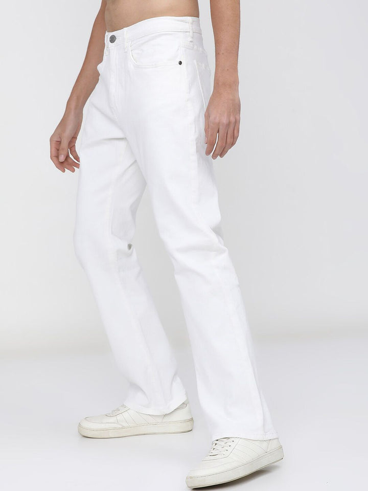 HIGHLANDER Men White Bootcut Low Distress Stretchable Jeans
