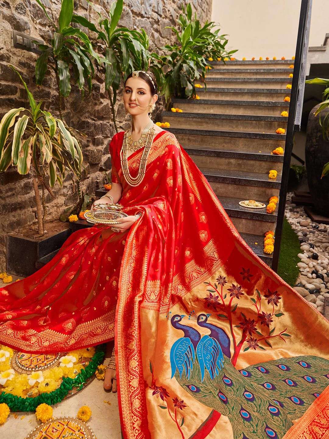 KALINI Ethnic Motifs Woven Design Zari Detail Paithani Saree
