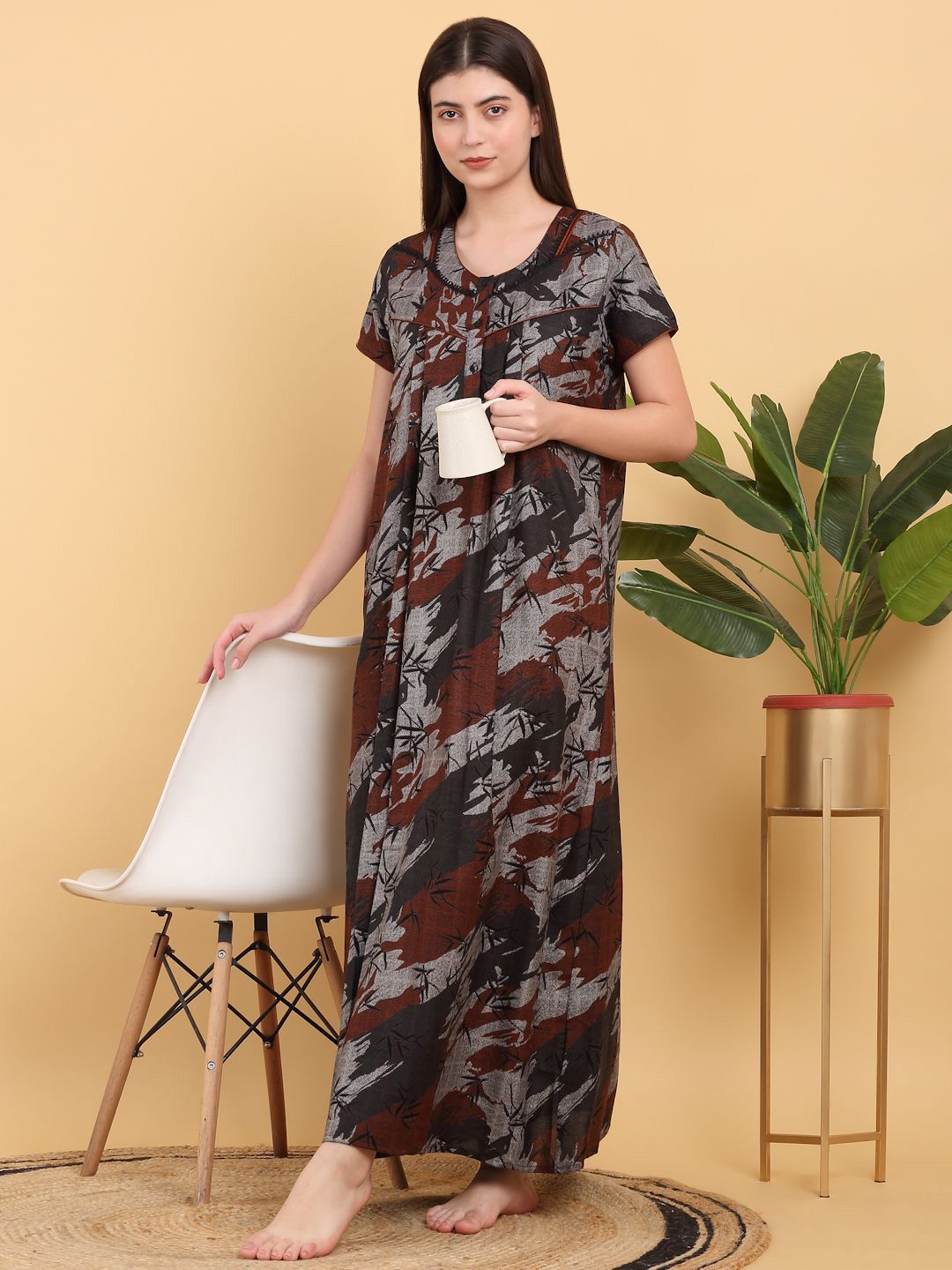 Sweet Dreams Round Neck Printed Maxi Nightdress