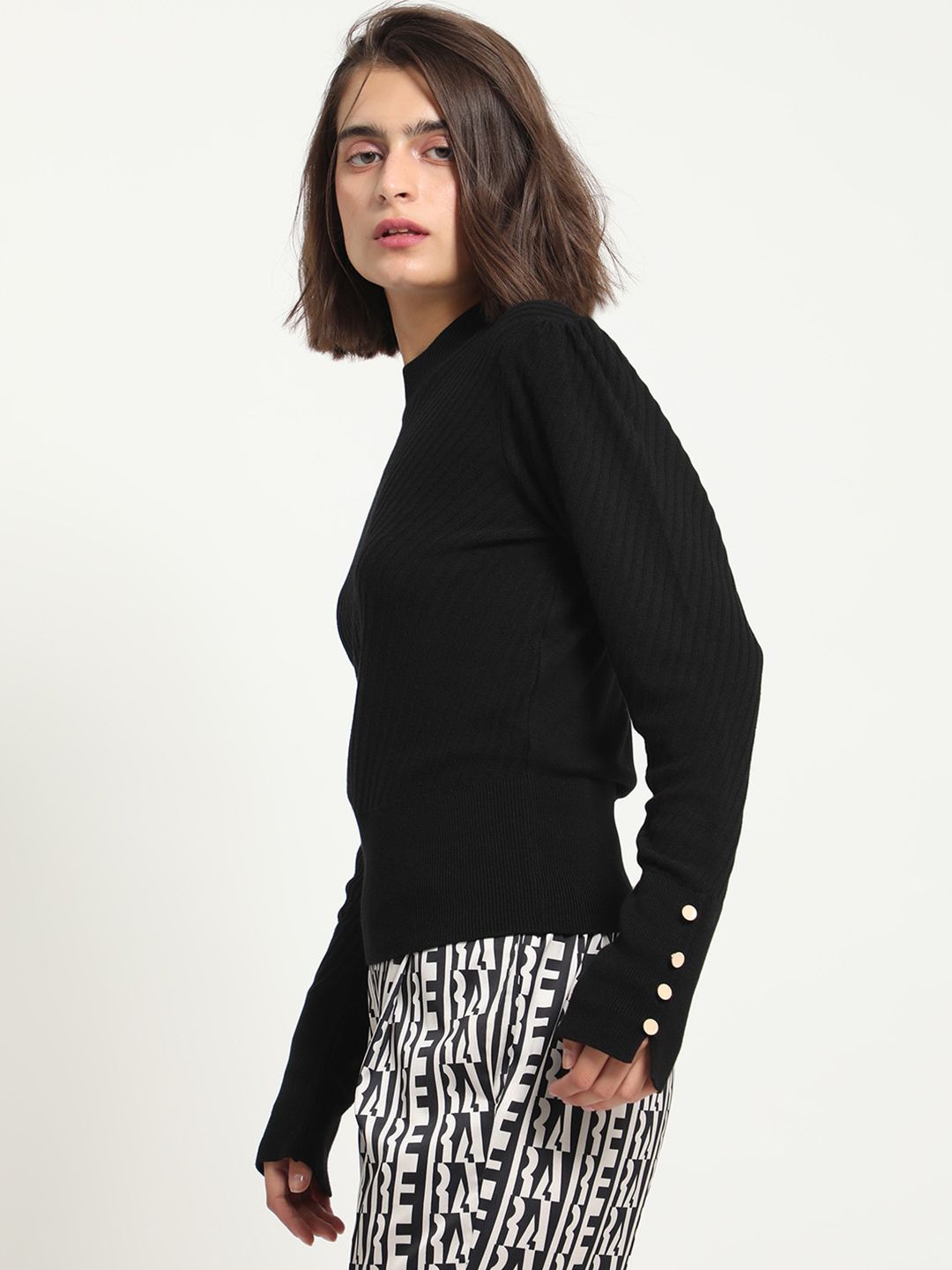 RAREISM Turtle Neck Knitted Pullover with Cuff Detail