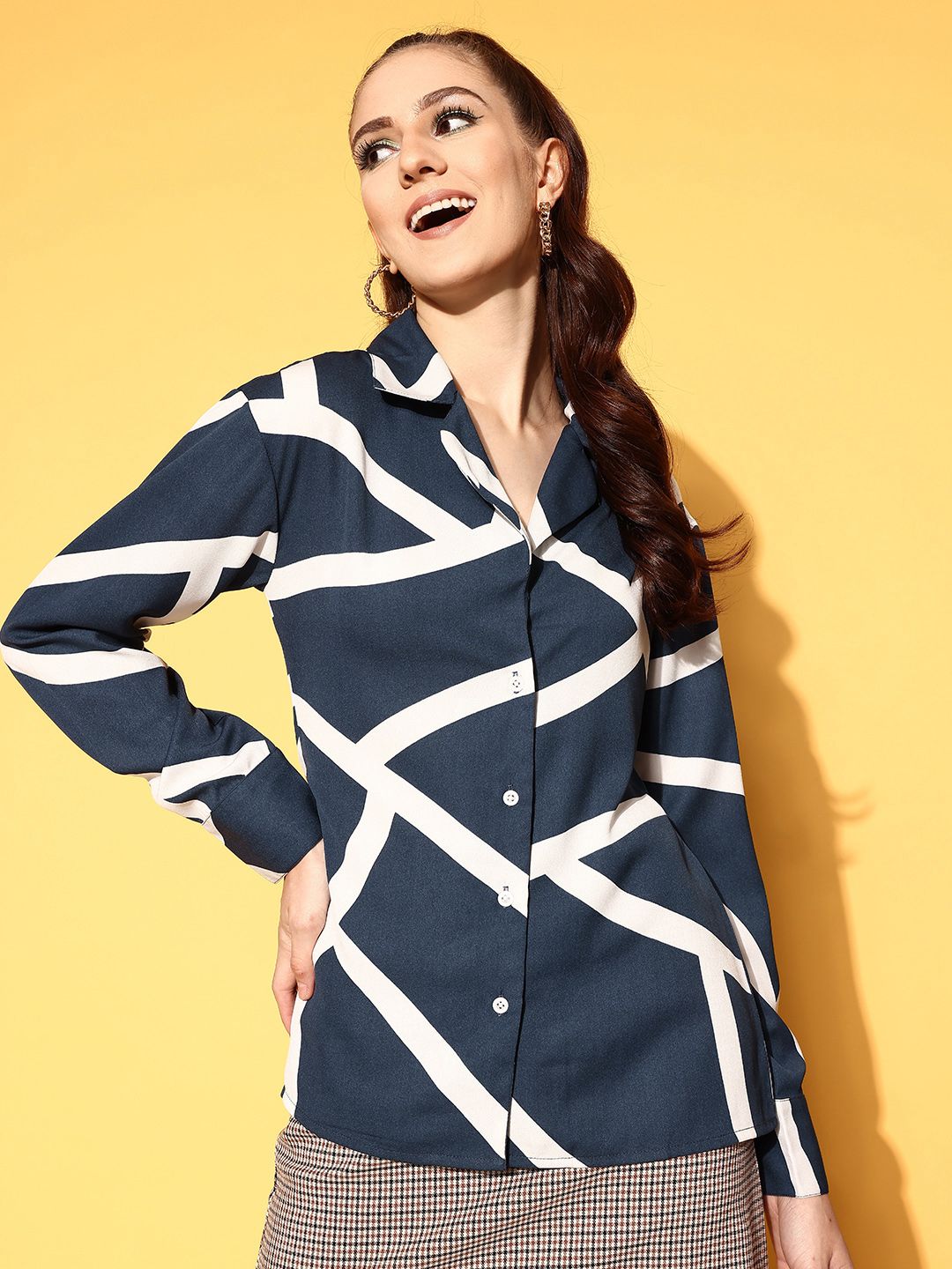 Berrylush Attractive Navy Blue Striped Retro Optimism Top