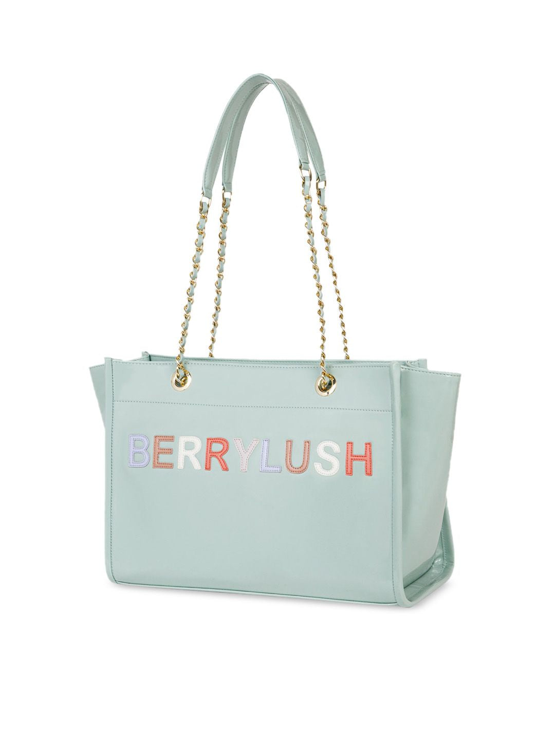 Berrylush Green Embroidered Structured Shoulder Bag