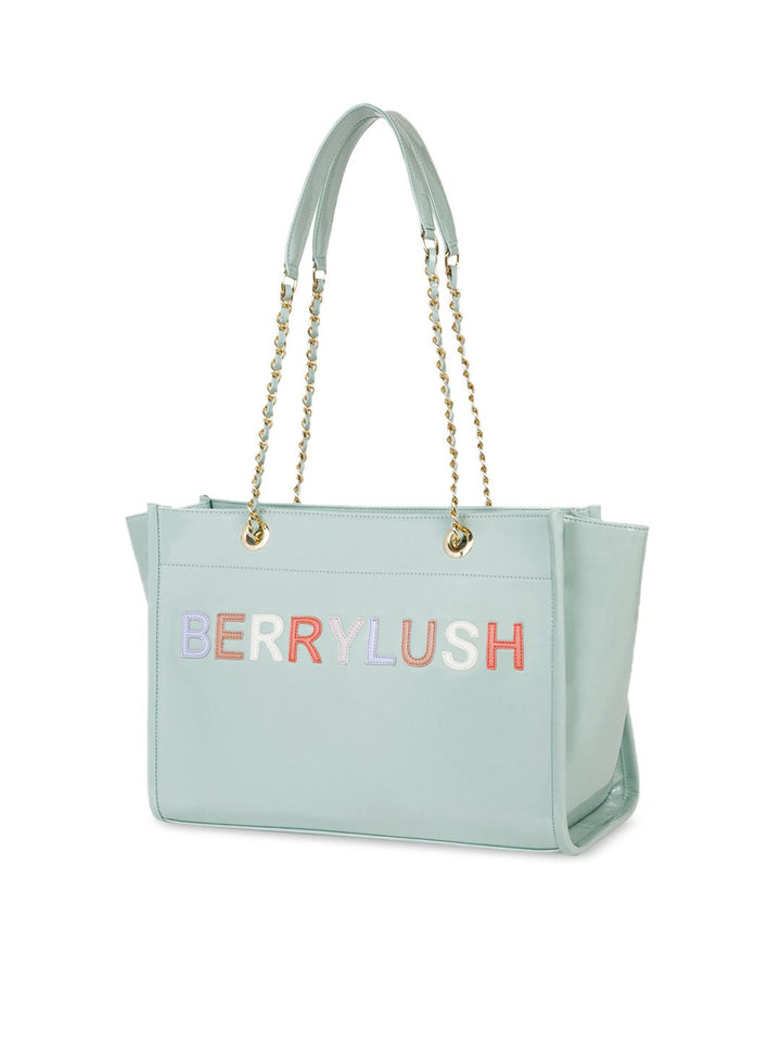 Berrylush Green Embroidered Structured Shoulder Bag