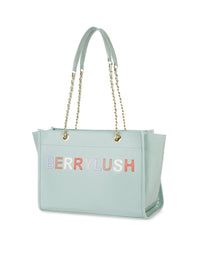 Berrylush Green Embroidered Structured Shoulder Bag