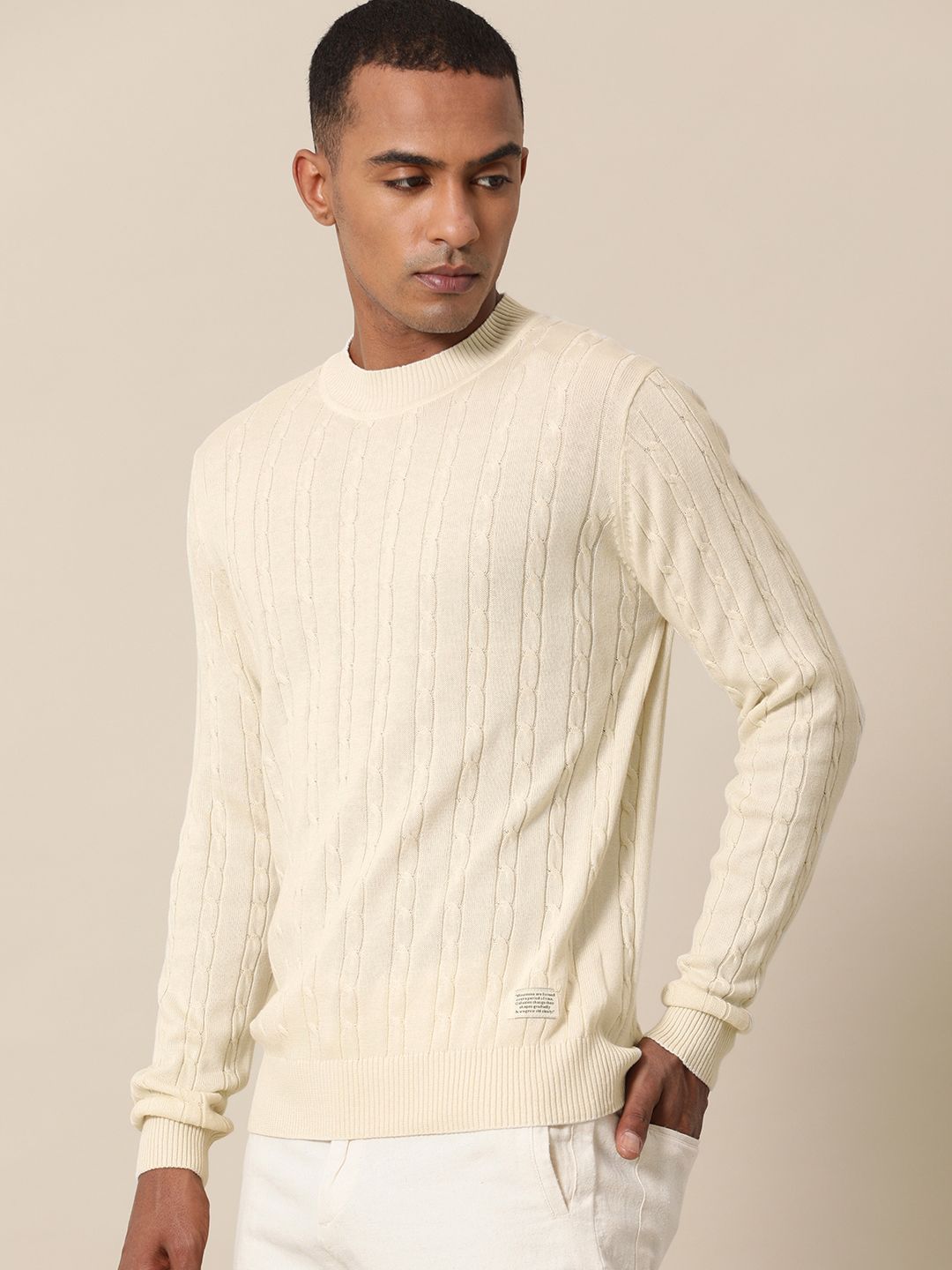 Mr Bowerbird Men Off White Cable Knit Pullover