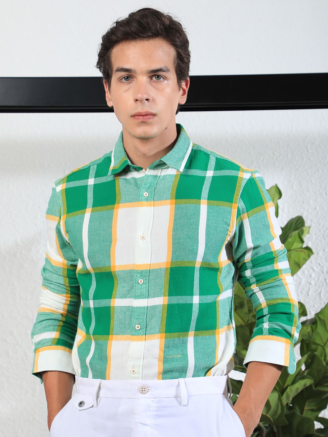 RARE RABBIT Pure Cotton Rayos Slim Fit Tartan Checked Shirt