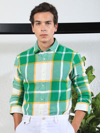 RARE RABBIT Pure Cotton Rayos Slim Fit Tartan Checked Shirt