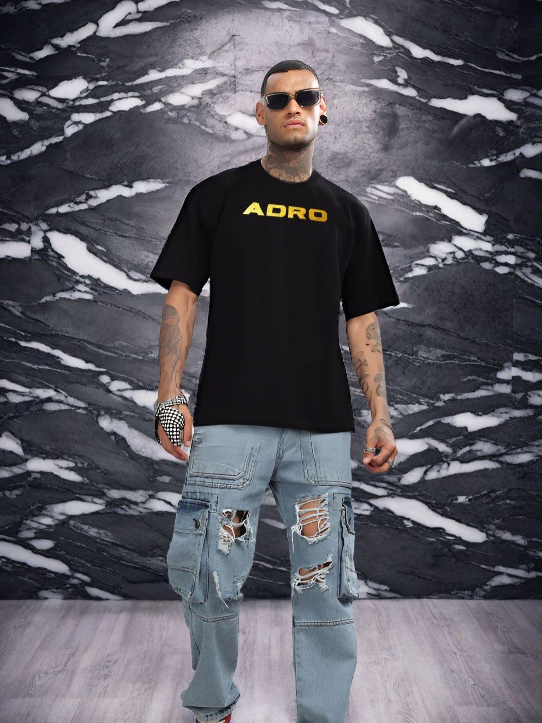 ADRO Graphic Printed Drop-Shoulder Sleeves Cotton Oversized T-shirt