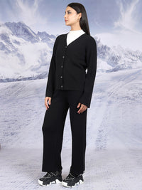 Tokyo Talkies Black Relaxed Fit Cardigan & Flared Pants Co-Ords