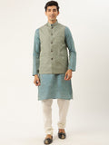 SOJANYA Kurta Motif Etnik Biru Teal & Hijau Lelaki dengan Jaket Churidar & Nehru