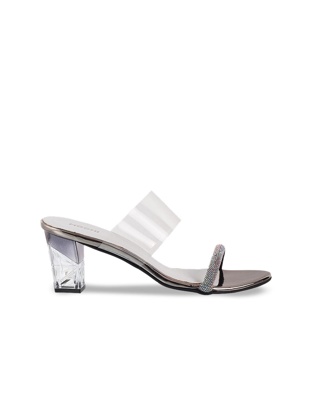 Mochi Women Silver-Toned & Transparent Block Heels