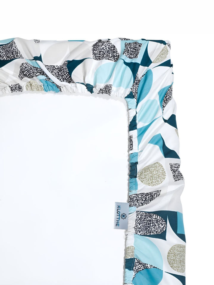 KLOTTHE White & Blue Printed 300TC Dilengkapi Cadar King Double Dengan 2 Sarung Bantal