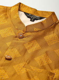 SOJANYA Men Ethnic Motifs Woven Design Silk Blend Kurta & Churidar with Nehru Jacket