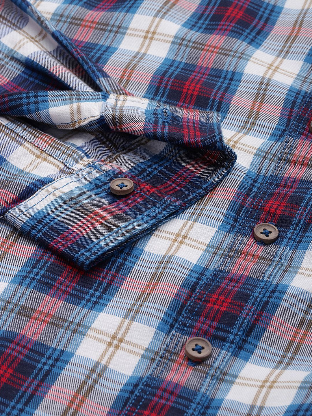 The Indian Garage Co Men Tartan Checked Cotton Casual Shirt