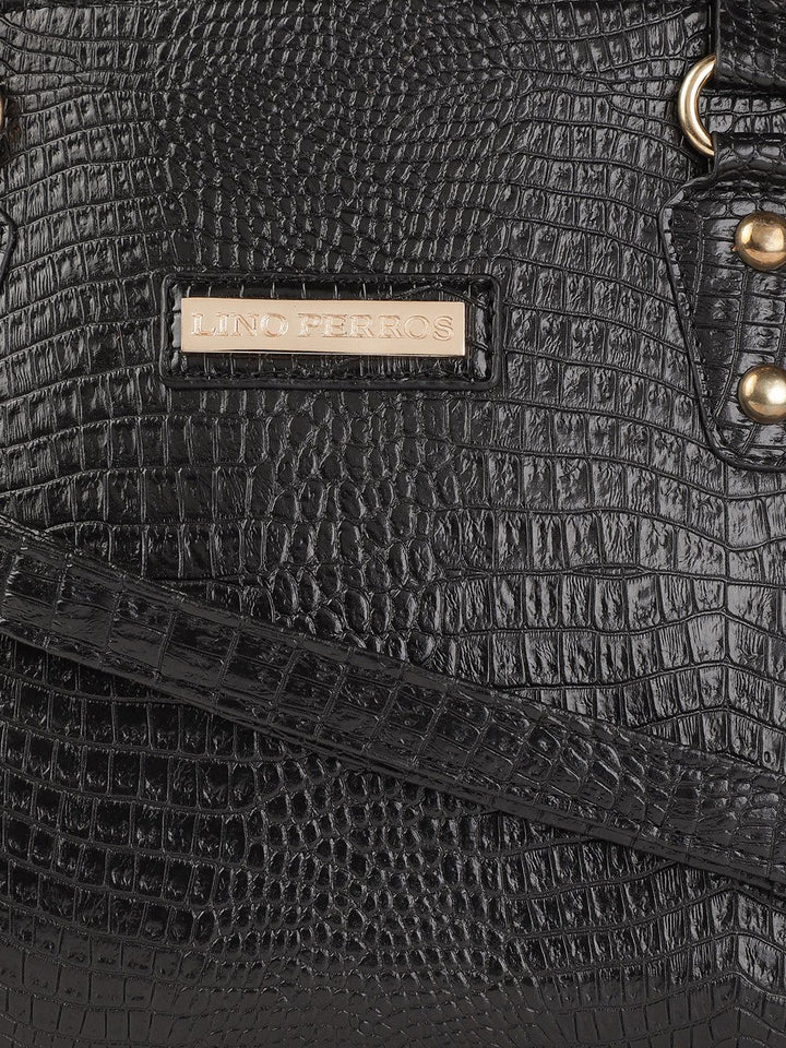 Lino Perros Black Croc Textured Handheld Bag