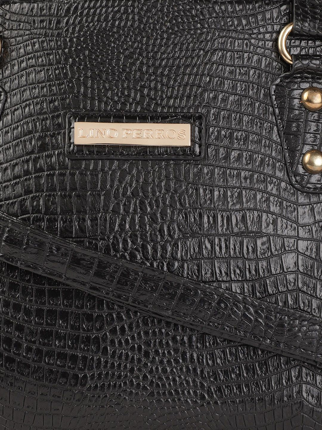 Lino Perros Black Croc Textured Handheld Bag