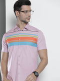 The Indian Garage Co Men Lavender Comfort Horizontal Stripes Cotton Casual Shirt