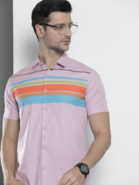 The Indian Garage Co Men Lavender Comfort Horizontal Stripes Cotton Casual Shirt