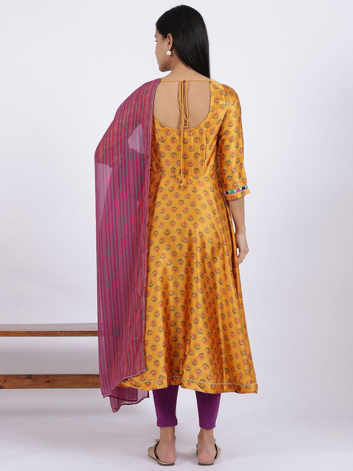 W Yellow Ethnic Motifs Printed Regular Sequinned Kurta With Leggings And Dupatta