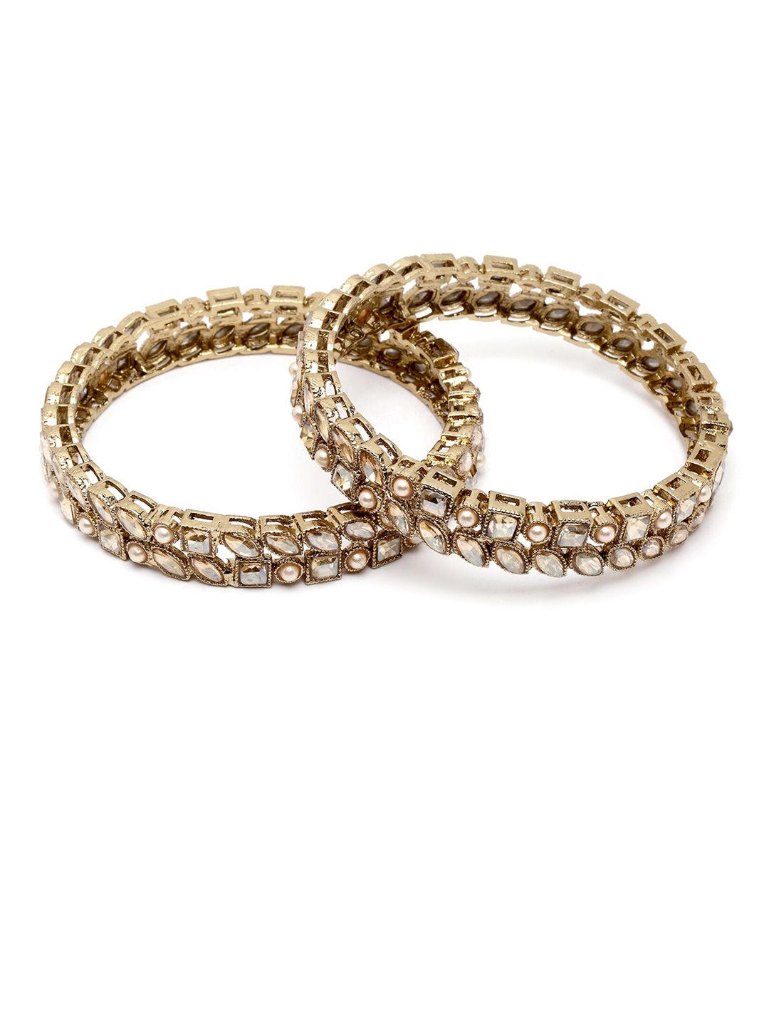 KARATCART 2-Pcs Gold-Plated Kundan-Studded Bangles