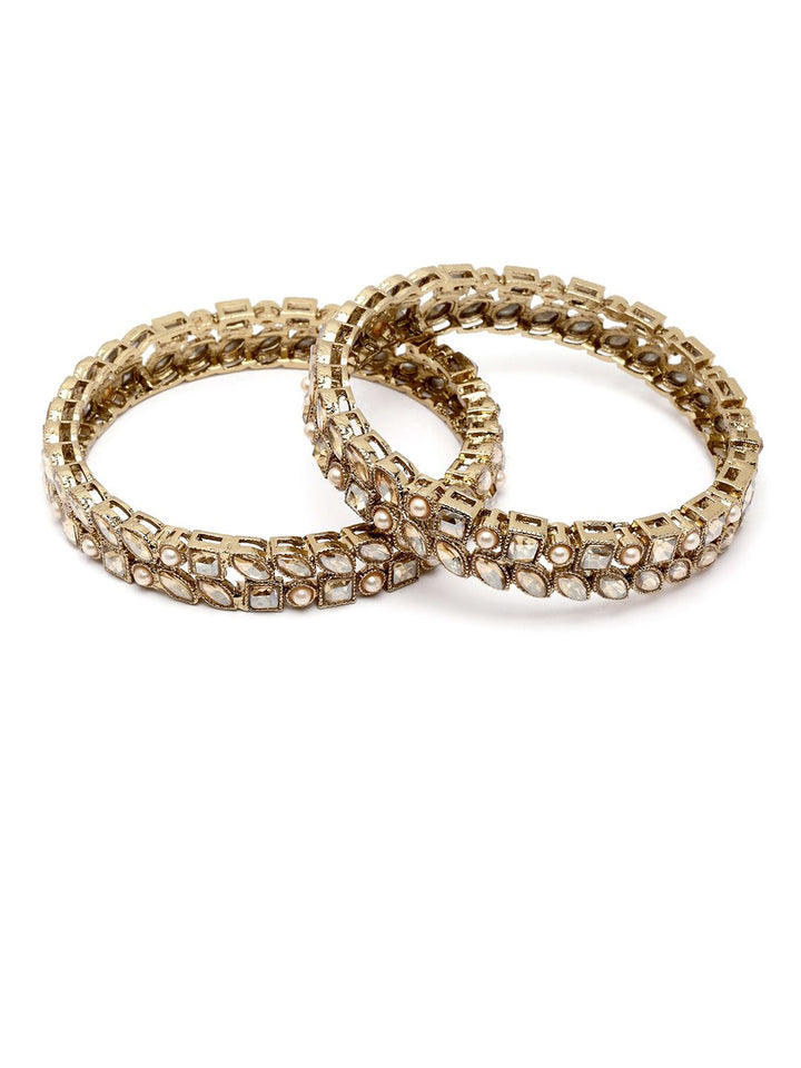 KARATCART 2-Pcs Gold-Plated Kundan-Studded Bangles