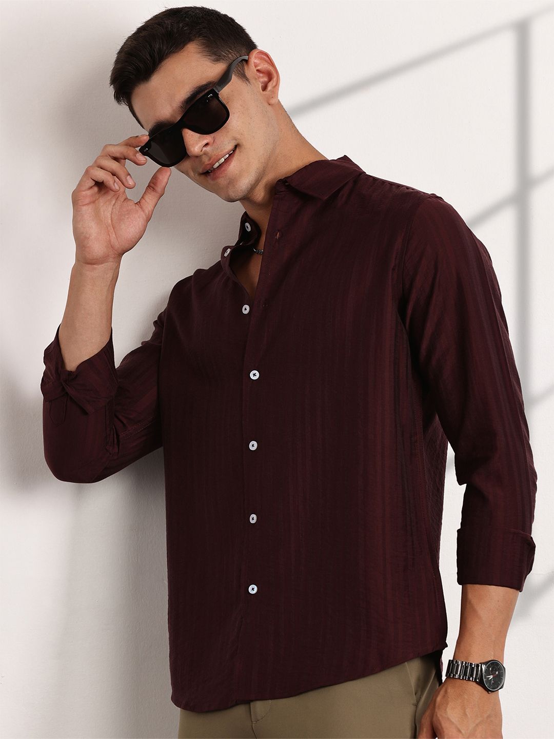 Thomas Scott Men Classic Slim Fit Opaque Casual Shirt