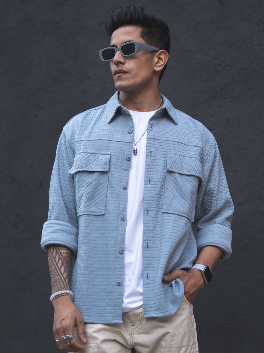 Powerlook India Slim Self Designed Spread Collar Casual Oversized Shirt