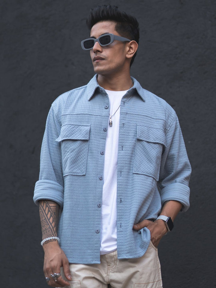 Powerlook India Slim Self Designed Spread Collar Casual Oversized Shirt