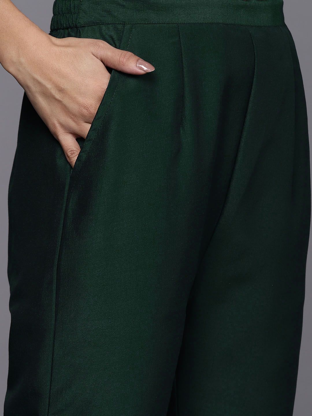 Varanga Women Green Ethnic Motifs Embroidered Kurta with Trousers & Dupatta