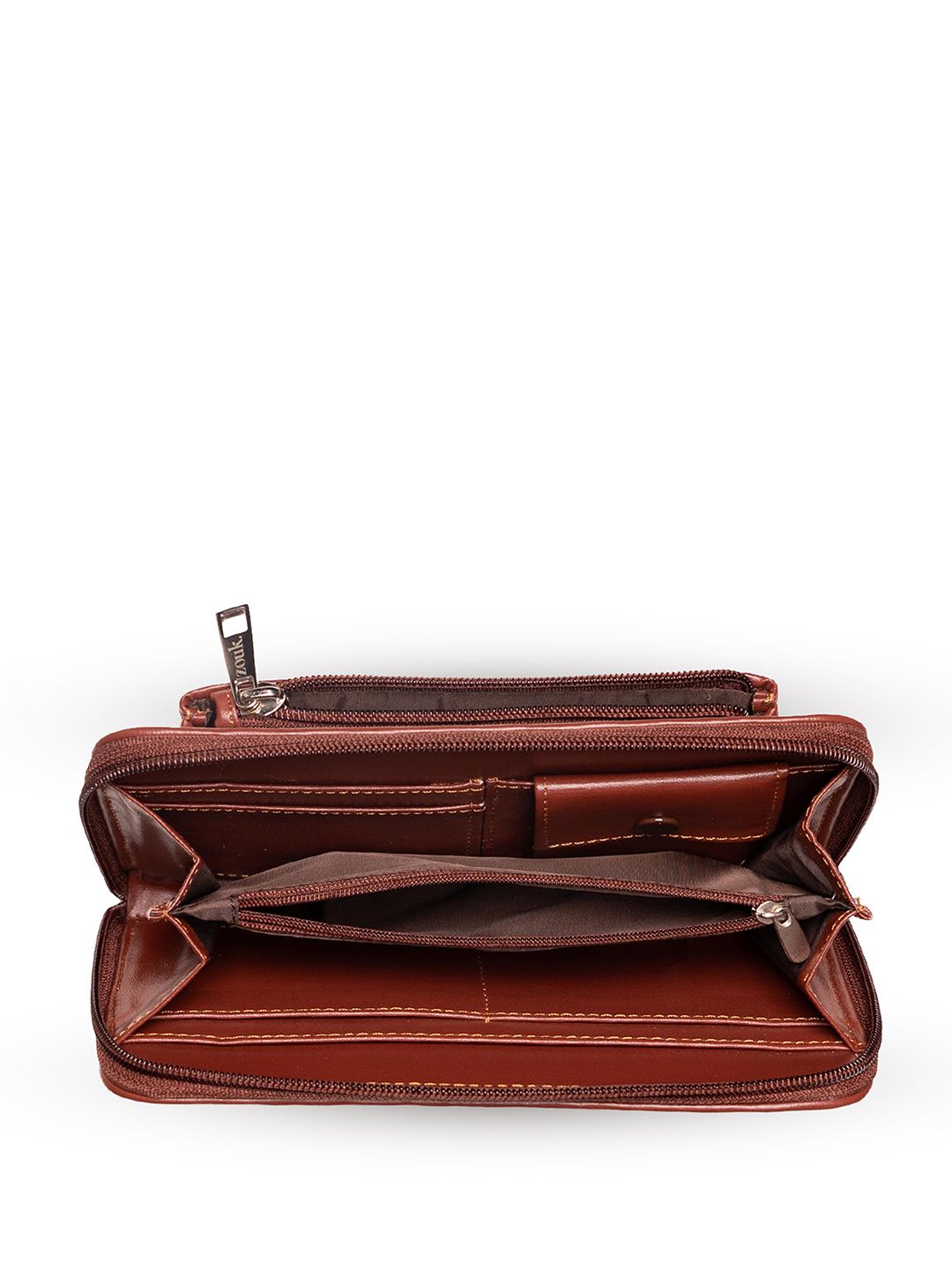 ZOUK Women Navy Blue & Brown Printed Vegan Leather Zip Around Wallet