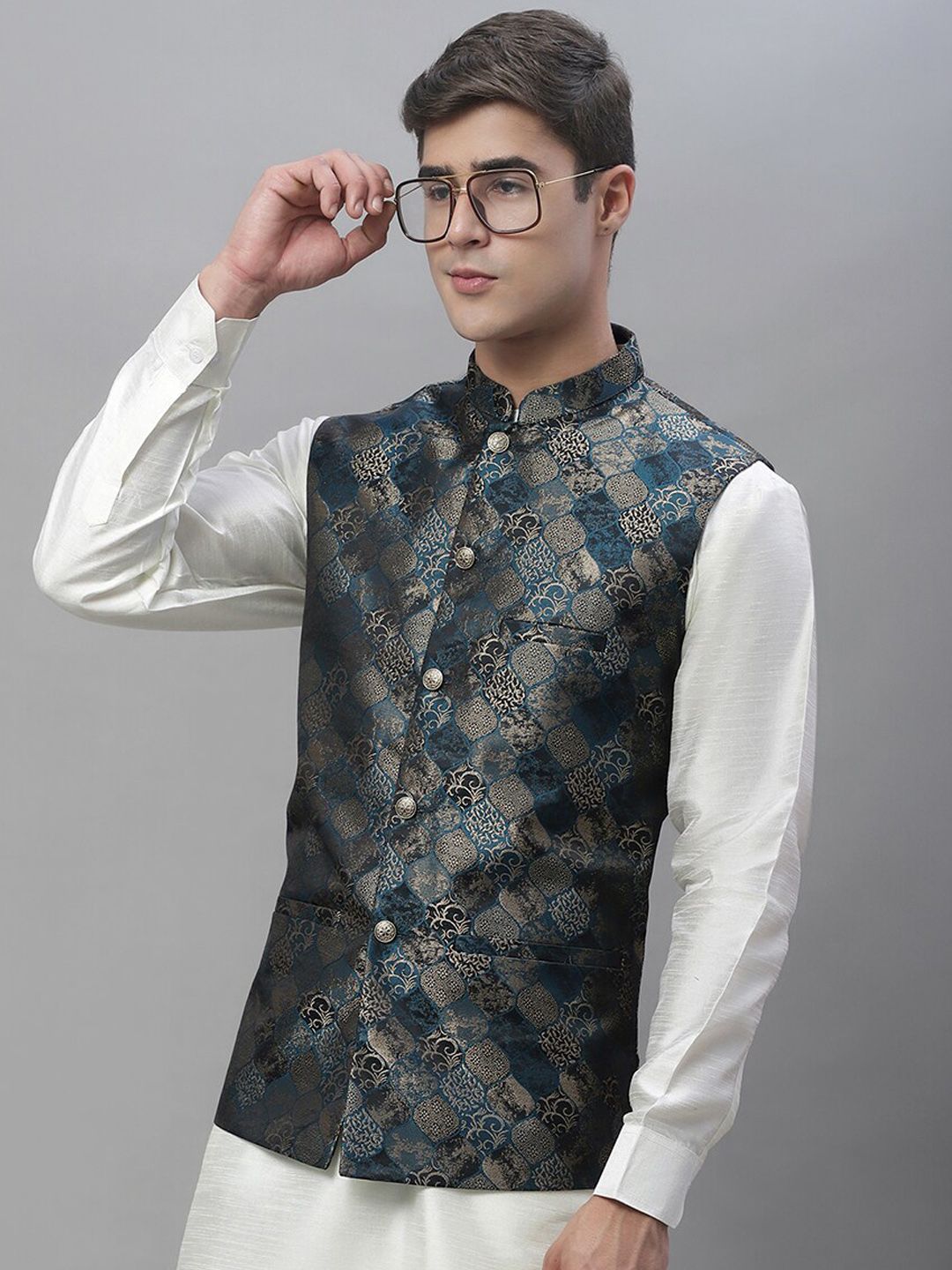 Anouk Woven Design Mandarin Collar Jackets