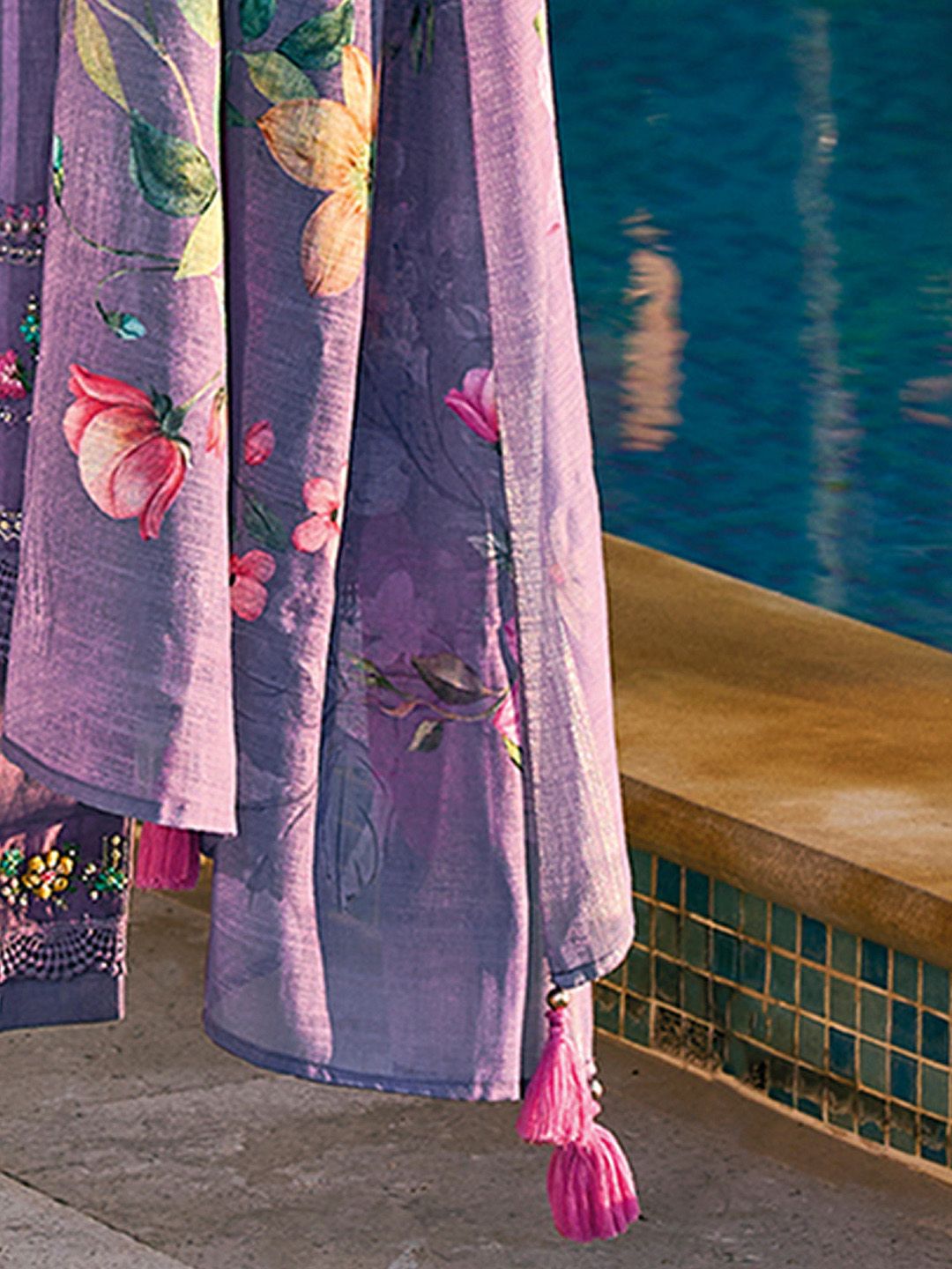 Indo Era Floral Embroidered Regular Thread Work Pure Cotton Kurta With Trousers & Dupatta