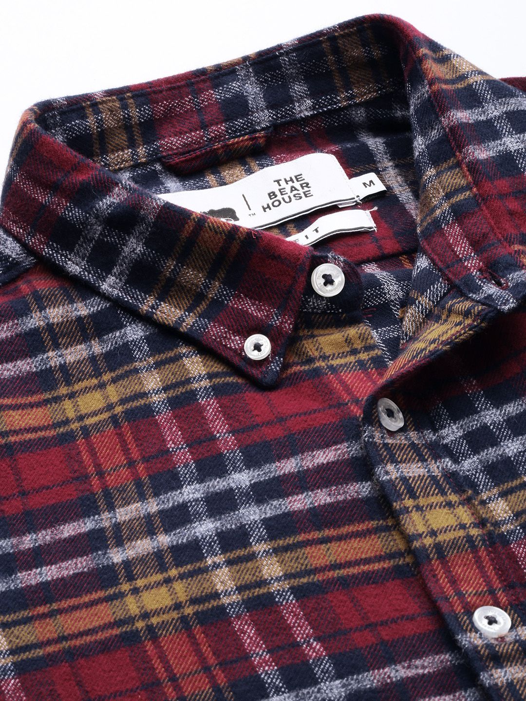 THE BEAR HOUSE Men Maroon & Navy Blue Slim Fit Checked Flannel Casual Shirt