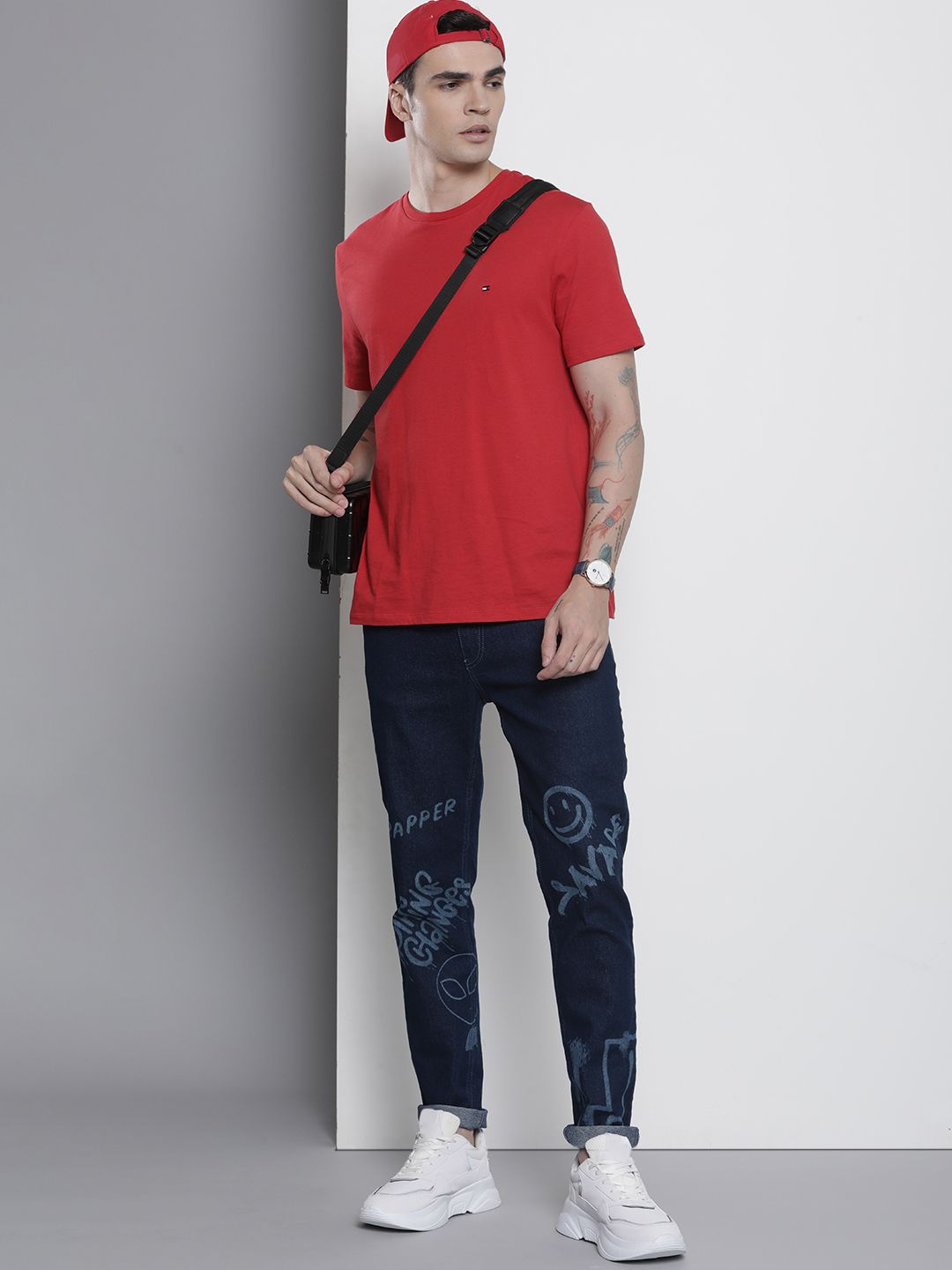 The Indian Garage Co Men Navy Blue Slim Fit Printed Stretchable Jeans