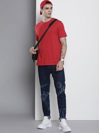 The Indian Garage Co Men Navy Blue Slim Fit Printed Stretchable Jeans