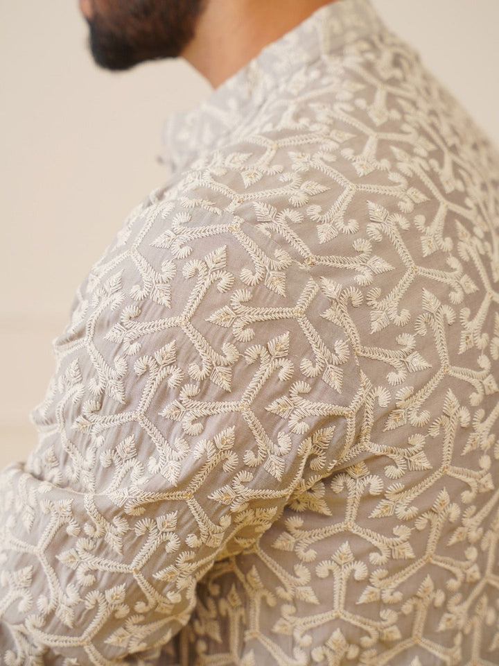Jompers Ethnic Motifs Embroidered Chikankari Cotton & Silk Straight Kurta