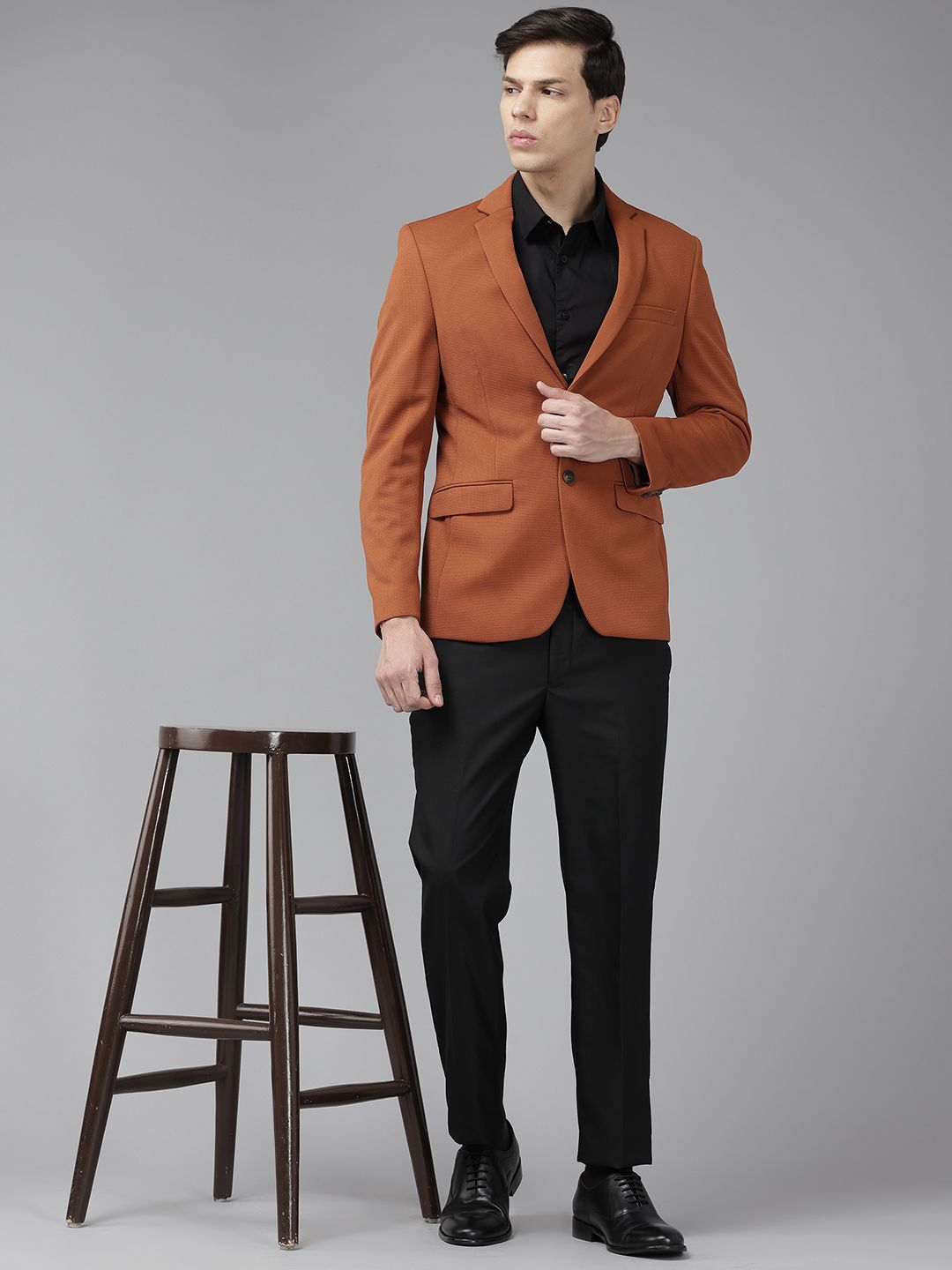 Park Avenue Self Design Super Slim Fit Single-Breasted Formal Blazer