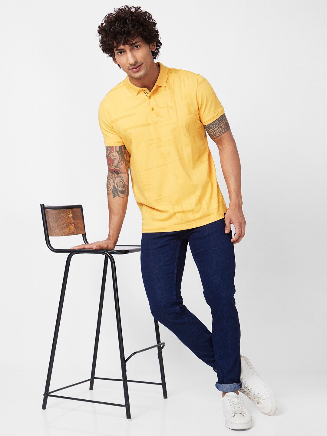 SPYKAR Abstract Printed Polo Collar Slim Fit Cotton T-shirt