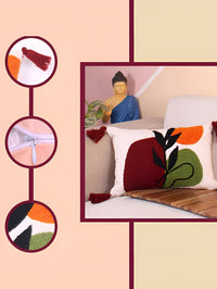 STITCHNEST Maroon & Green Embroidered Rectangle Cushion Cover