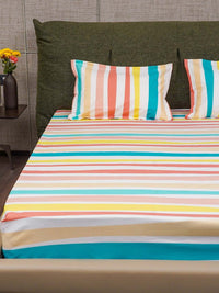 URBAN SPACE Serene White & Pink Pure Cotton 200 TC Single Bedsheet with 1 Pillow Cover
