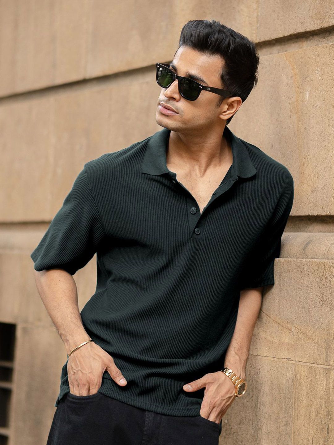 Powerlook Men Polo Collar Drop-Shoulder Sleeves T-shirt